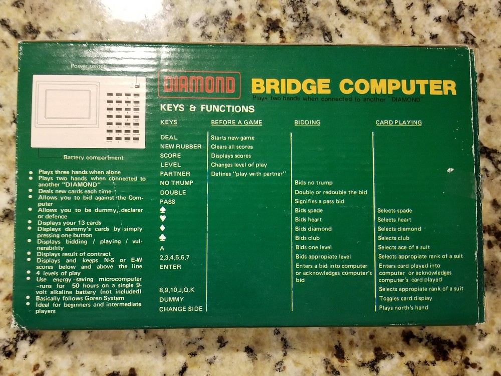 Vintage Diamond Handheld Bridge Computer Game With Box & Instructions 80s