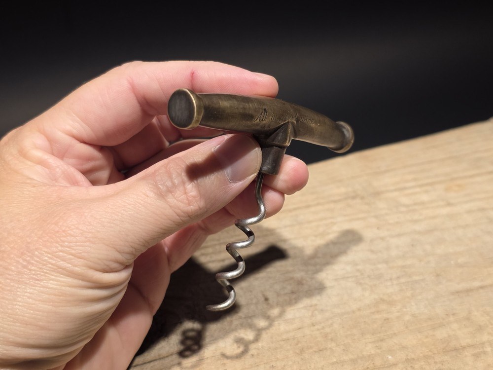 Vintage Style Brass & Iron Corkscrew Engraved