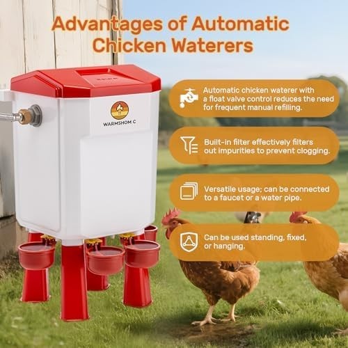 Automatic Chicken Waterer,Float-Controlled Large Watering System with Stainless