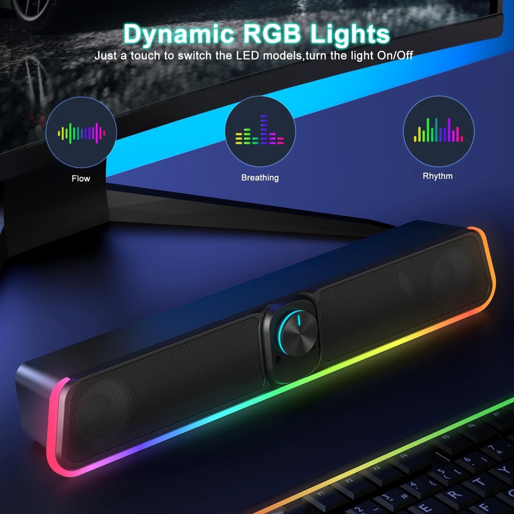 Computer Speakers - Wired USB Powered Bluetooth Computer Sound Bar with RGB &...