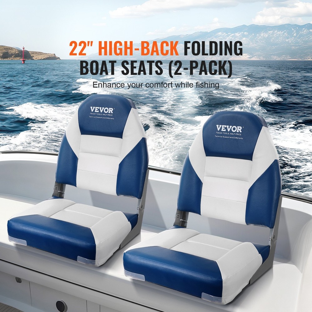 2-Pack High Back Boat Seats 21.85" Folding Captain Chairs Thickened Padding