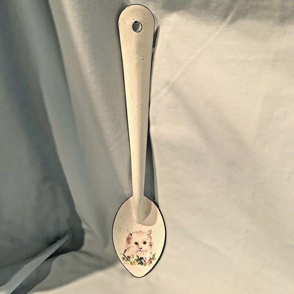 Enamelware Cat Spoon 12" Kiln Fired Daugherty Studio No chips $19.99