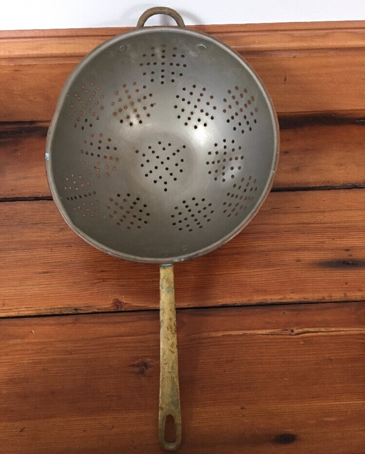 Vintage Antique Solid Copper Water Strainer Colander With Solid Brass Handles