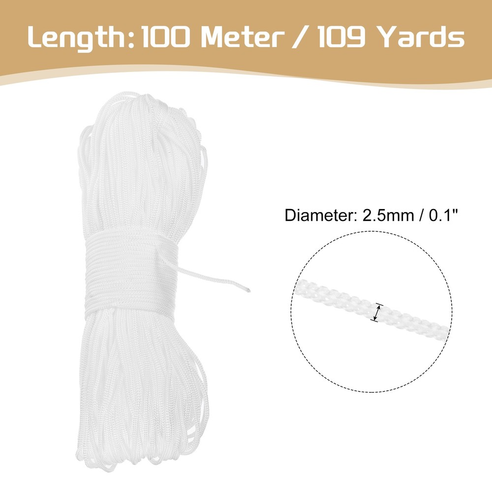 Macrame Cord 2.5mm x 109 Yard, Polyester Macrame Rope Twisted Macrame Yarn-White