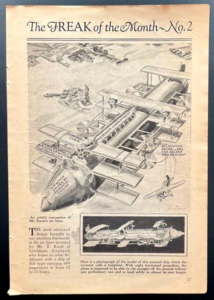Knott Heliplane Transatlantic Airliner concept plane 1931 article 600 passengers