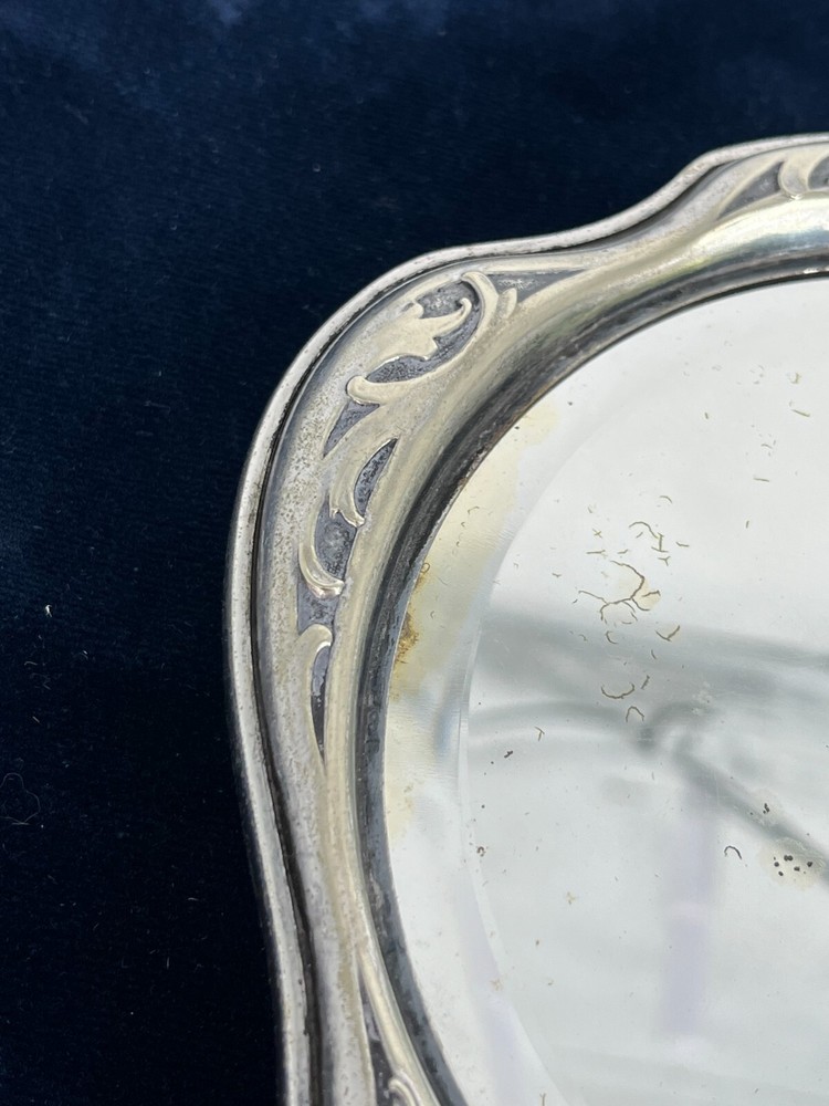 Handheld Glass Mirror Antique G Silver German Silver