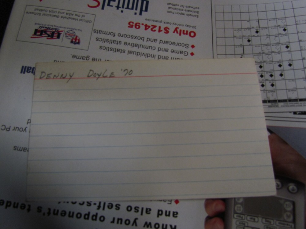 Denny Doyle autographed index card 2