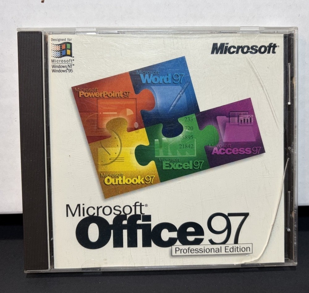 MICROSOFT OFFICE 97 Professional Edition CD w/ Key Code 1997 for Windows 95 NT