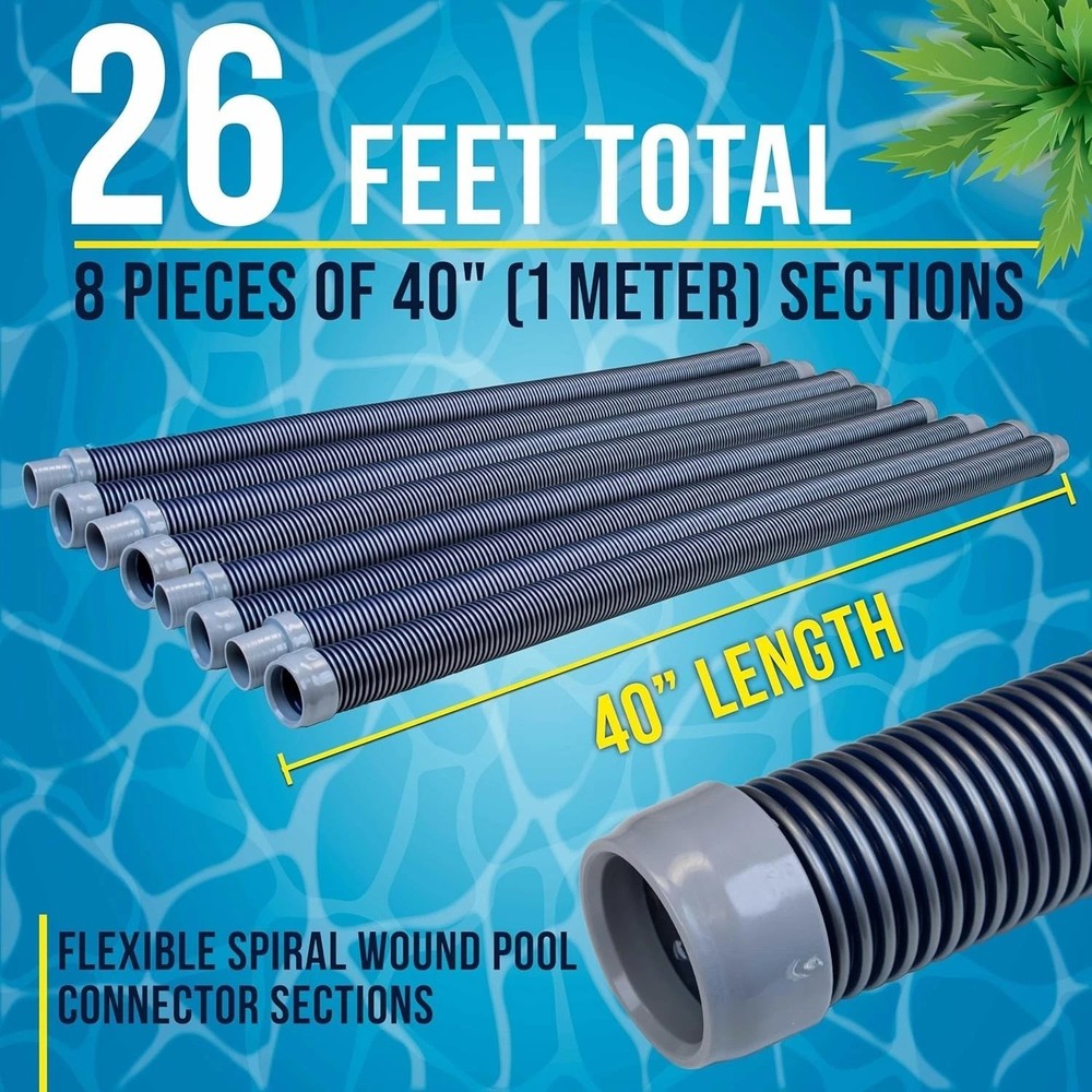 8-Piece Pool Vacuum Hose Set - 40" Flexible & Durable for Automatic Cleaners