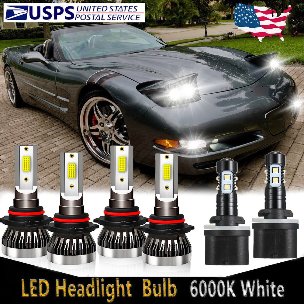 For Corvette C5 1997-2004 6000K LED Headlight Hi/Lo Beam Fog Light Bulbs Combo