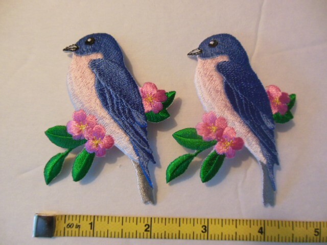 2 BLUEBIRD Iron-On Appliques  - NEW  2.5"x 3"
