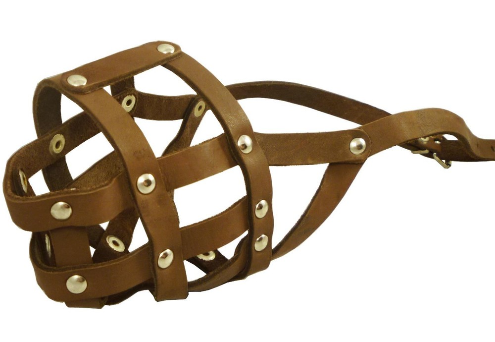 Genuine Leather Dog Muzzle 12"-3.5" snout size Amstaff Black