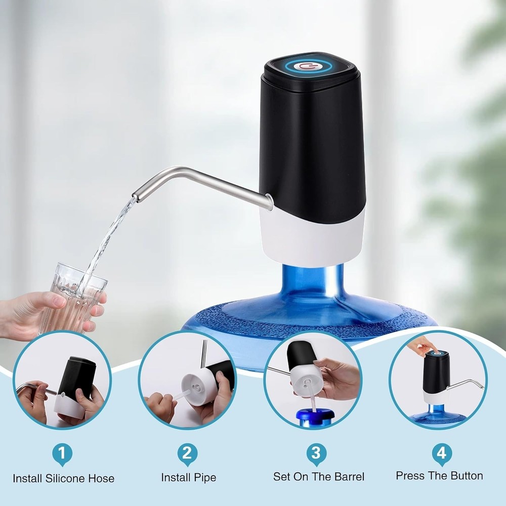 Electric 5 Gallon Water Jug Pump with Easy One-Button Operation & USB Charging
