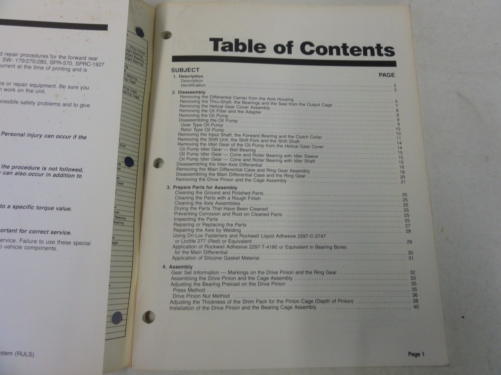 Rockwell Driver Controlled Full Locking Main Differential Reference Manual