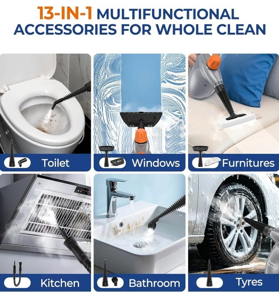 LABIGO Steam Cleaner, Pressurized Handheld 13pcs Multi-Purpose