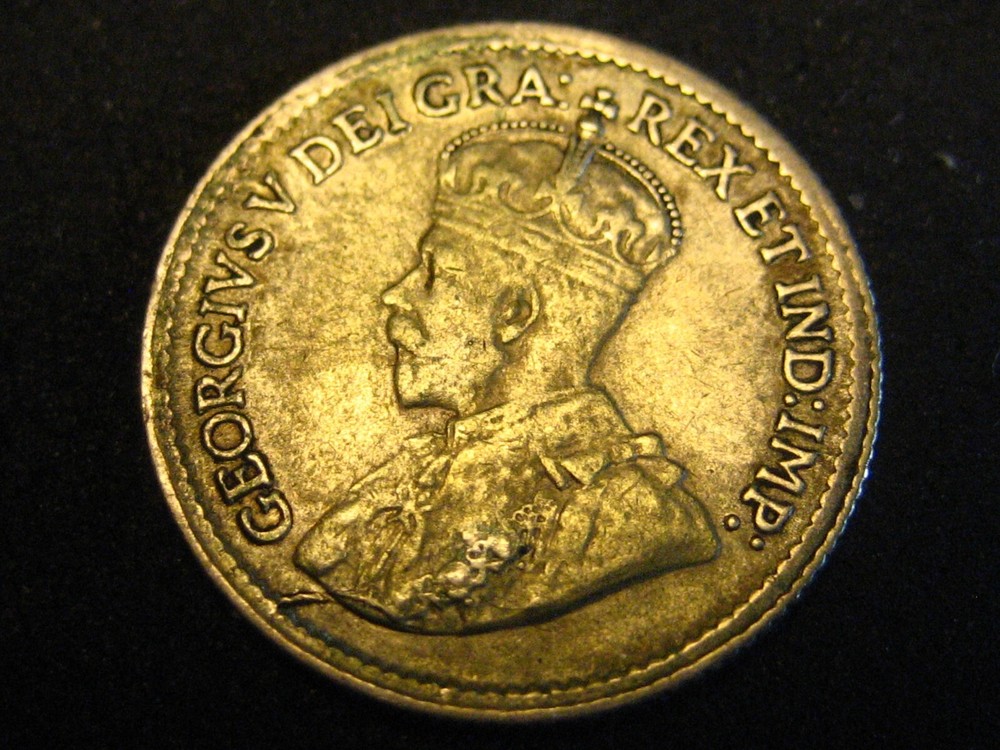 1920 Canadian 5 Cent Silver AU ERROR CUD UNDER KING GEORGE