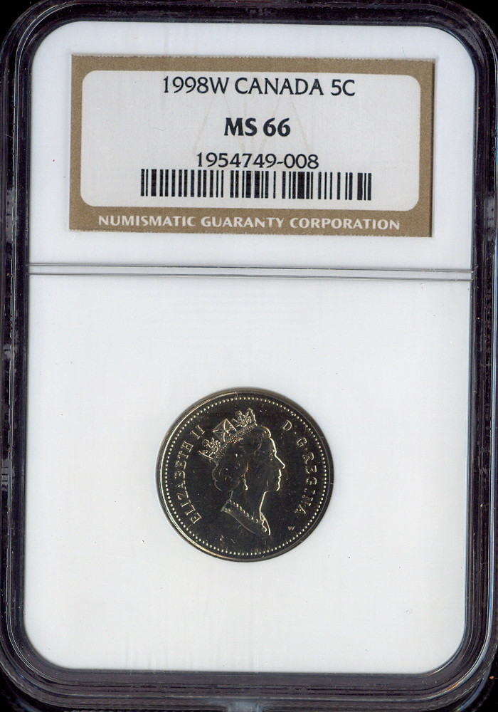1998 W Canada 5 Cents 5C NGC MS66- Quality