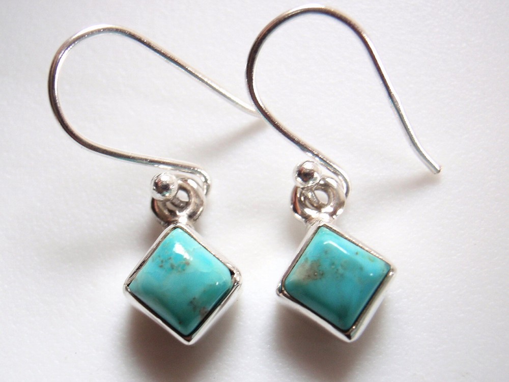 Turquoise Square 925 Sterling Silver Dangle Earrings Small