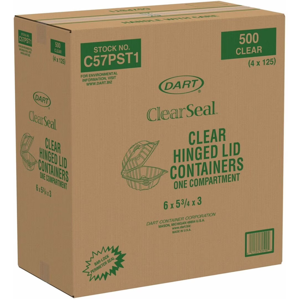 Dart C57PST1 ClearSeal 6″ Square Plastic Hinged Container 500/Case OPS