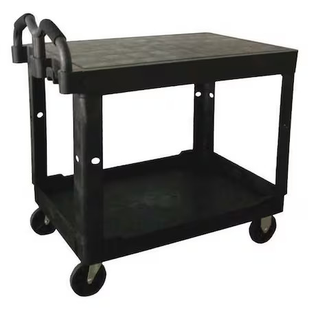 Utility Cart With Deep Lipped & Flush Plastic Shelves, Polypropylene, 500 Lb