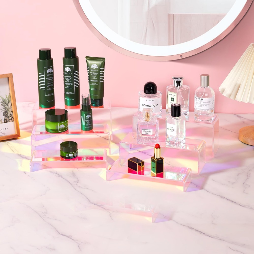 Iridescent Acrylic Display Risers, 6pcs Rainbow Display Stand Rectangular Sta...