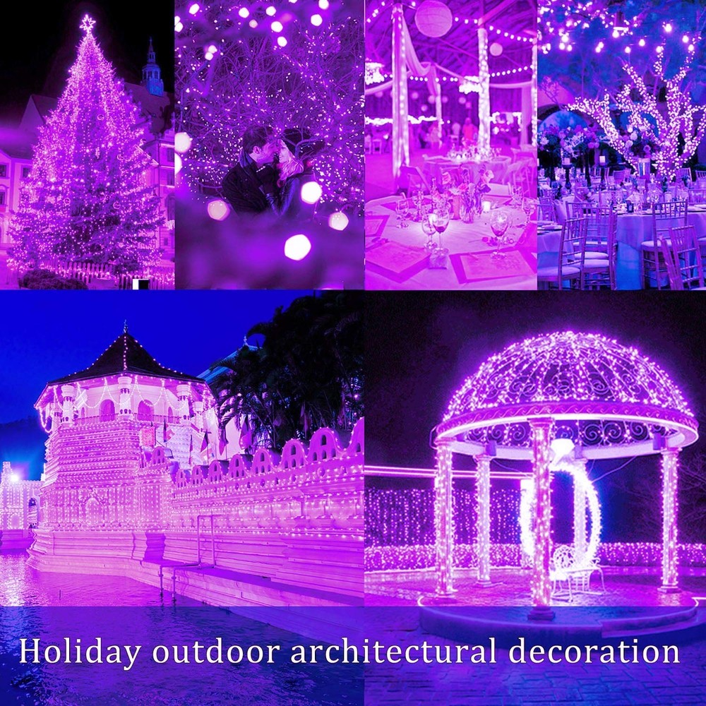 2 Pack 200 LED 66ft Solar Copper Wire String Lights Waterproof Pink 8-Mode Party