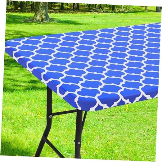 Rectangle Picnic Table Cover, Waterproof Elastic Fitted Camping 30" x 72" Blue