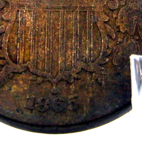1865 PLAIN 5 two cent piece---#KR215AOH-3-2