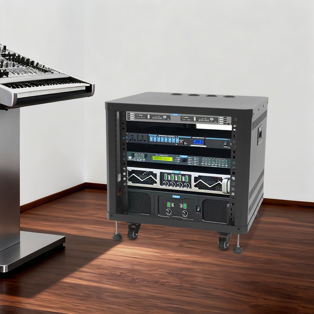 9U Server Rack Semi-open Rolling Studio Rack Case with Wheels 19.8x22.4x18.3 in