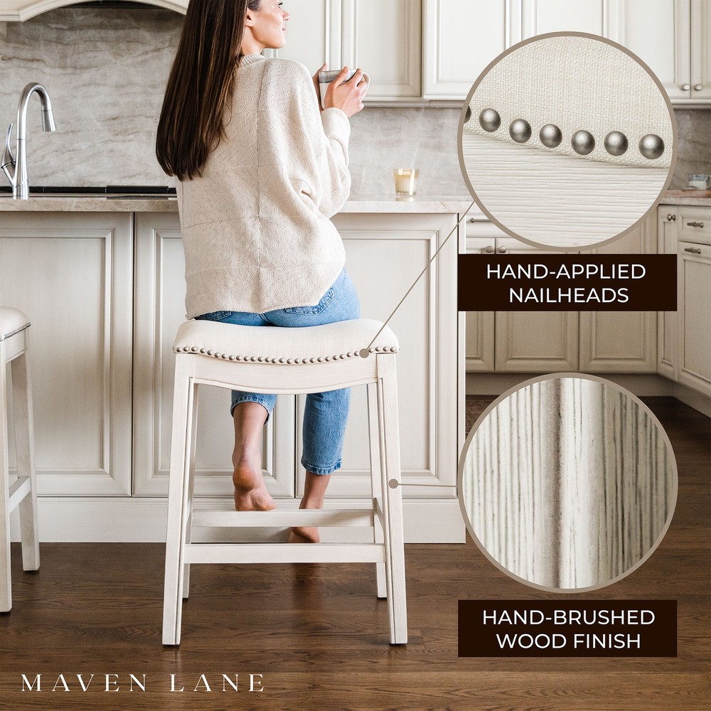 Maven Lane Adrien Backless Saddle Kitchen Counter Stool, White Oak