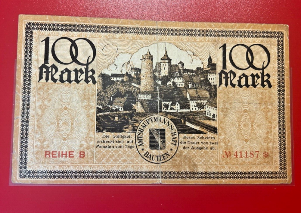 1922 GERMANY BAUTZEN 100 MARK BANKNOTE - NICE WORLD CURRENCY !!!