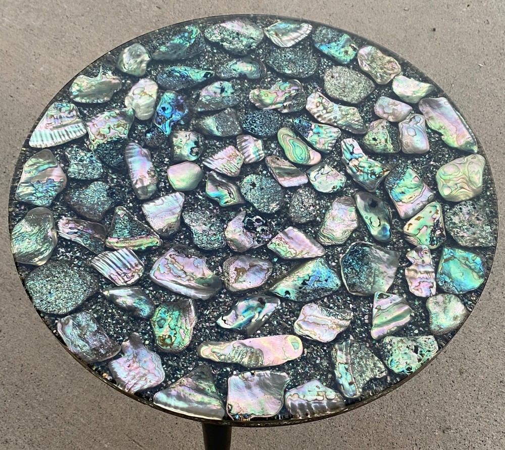 MCM Abalone Shell Inlay Accent Side Table Hollywood Regency