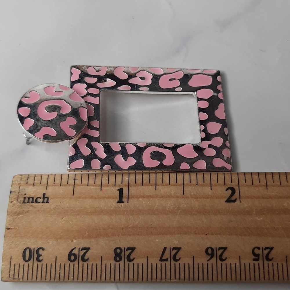 Pink and Silver Animal Print Geometric Dangle Earrings