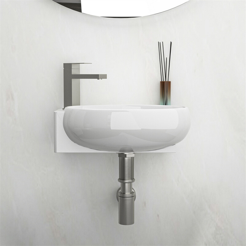 Small Wall Mount Vessel Sink Rectangle Sink White Ceramic Bathroom Sink-Left