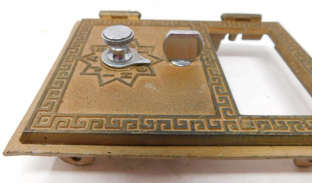 1960's Brass US Post Office Mail Box Door Combination Lock American Device Small