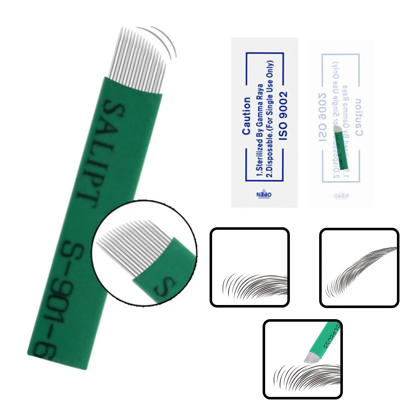 16 Flex Blades 0.20mm Green Microblading Needles for Tattoo Permanent Makeup