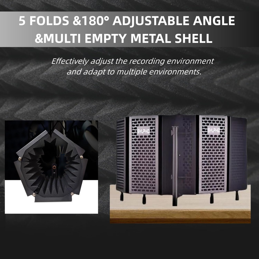 Microphone Isolation Shield with Pop Filter & Stand and Phone Clip, Foldable Tri