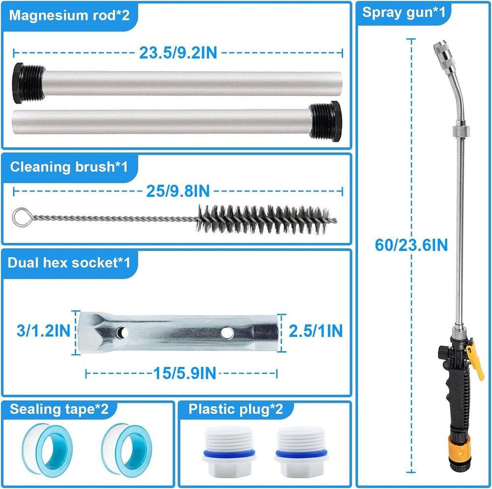 RV Water Heater Anode, Hot Water Heater Flush Wand and Stainless Steel Brush ...