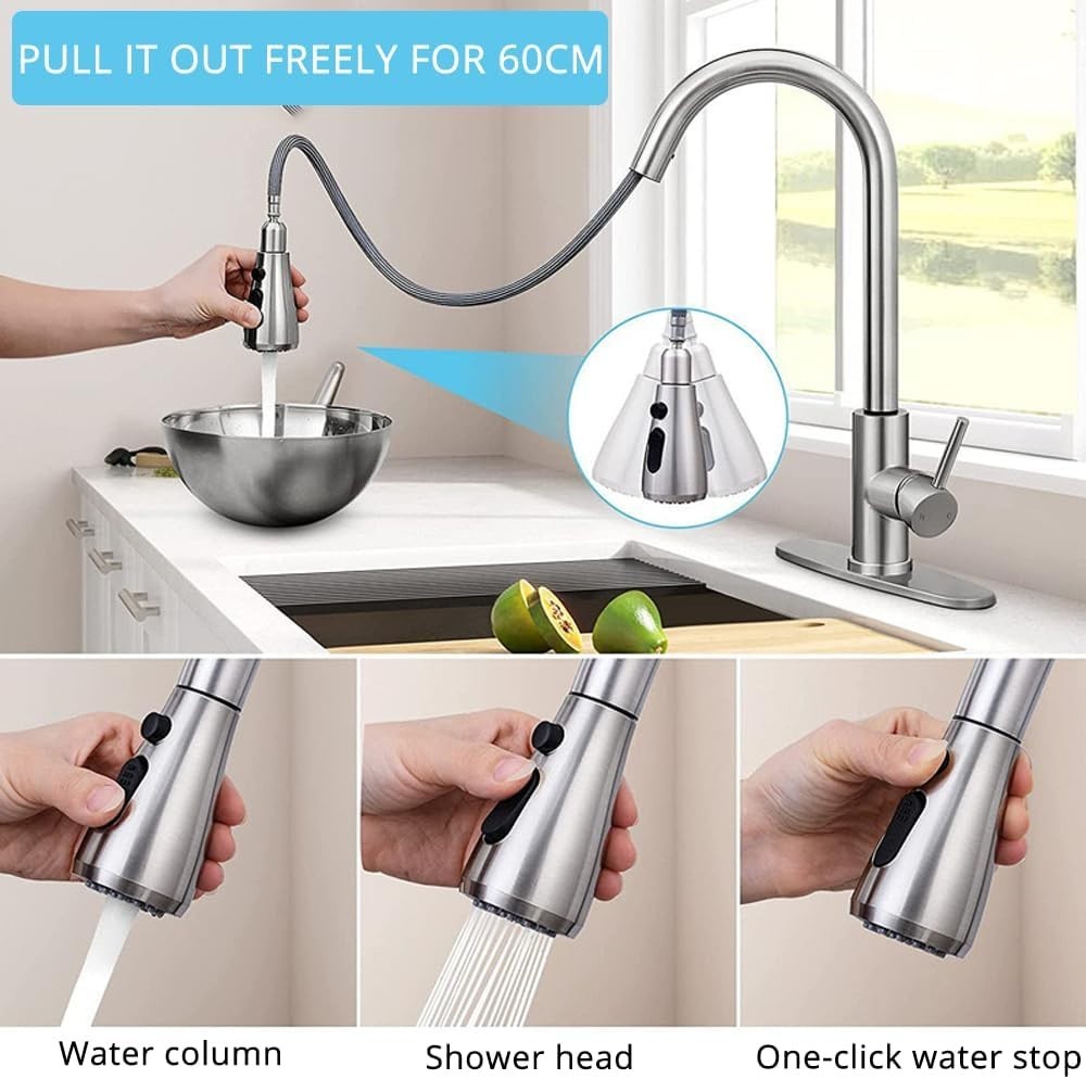 Kitchen Faucet with Pull Down Sprayer Multitask Mode Single Handle High Arc Pull