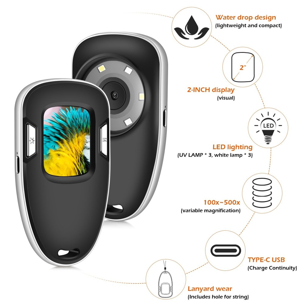 Digital Microscope Fixed Focus, 200x Mini Magnifier, black