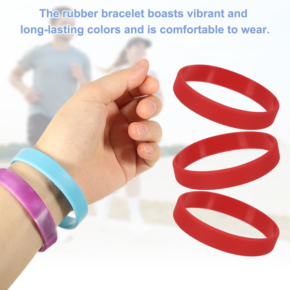 Silicone Wrist Bands, Color Pattern Rubber Bracelets 6 Pcs&8"& Ruby Red
