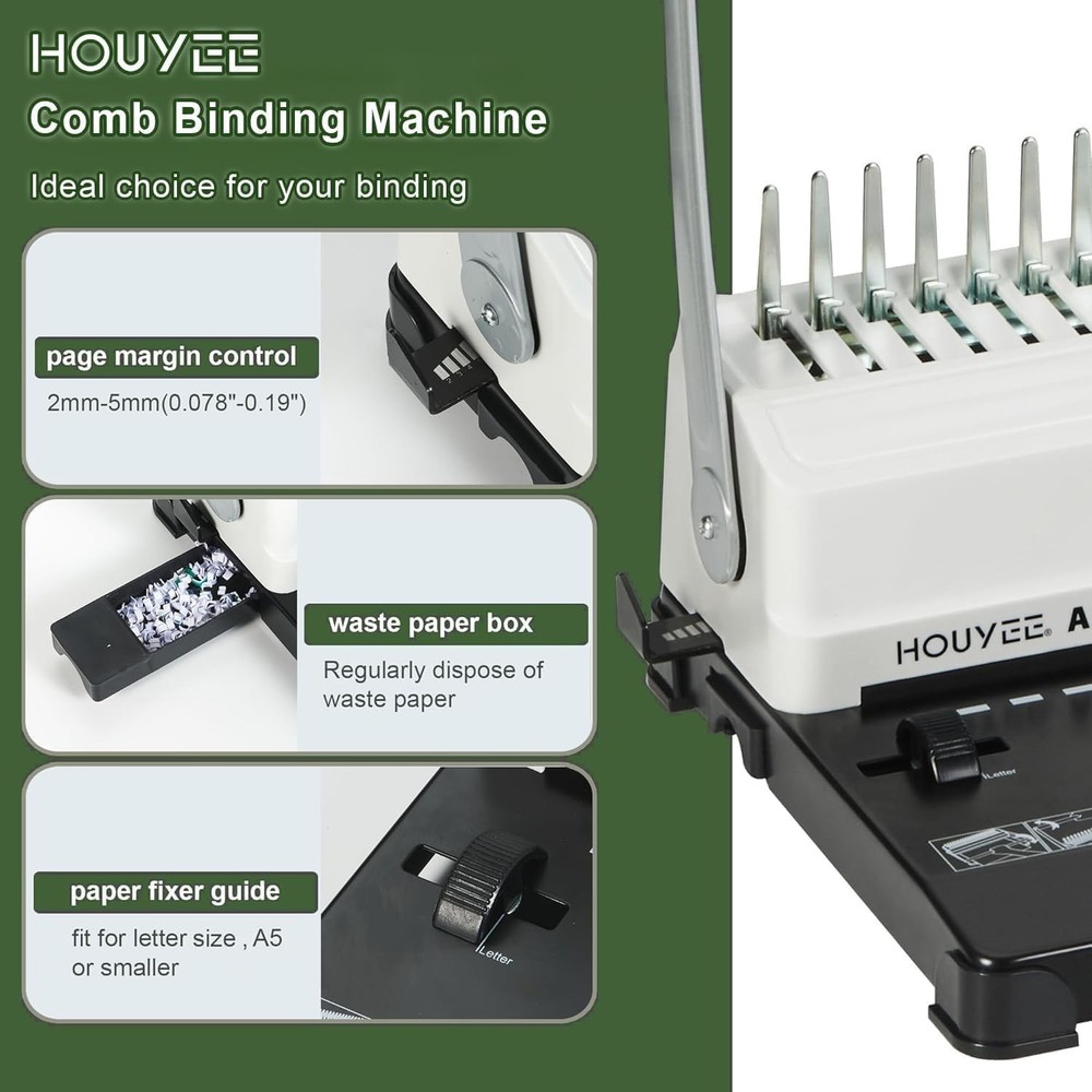 Binding Machine, 19 Holes, 450 Sheets, Comb Binding Machines with 50 PCS 1/2"...