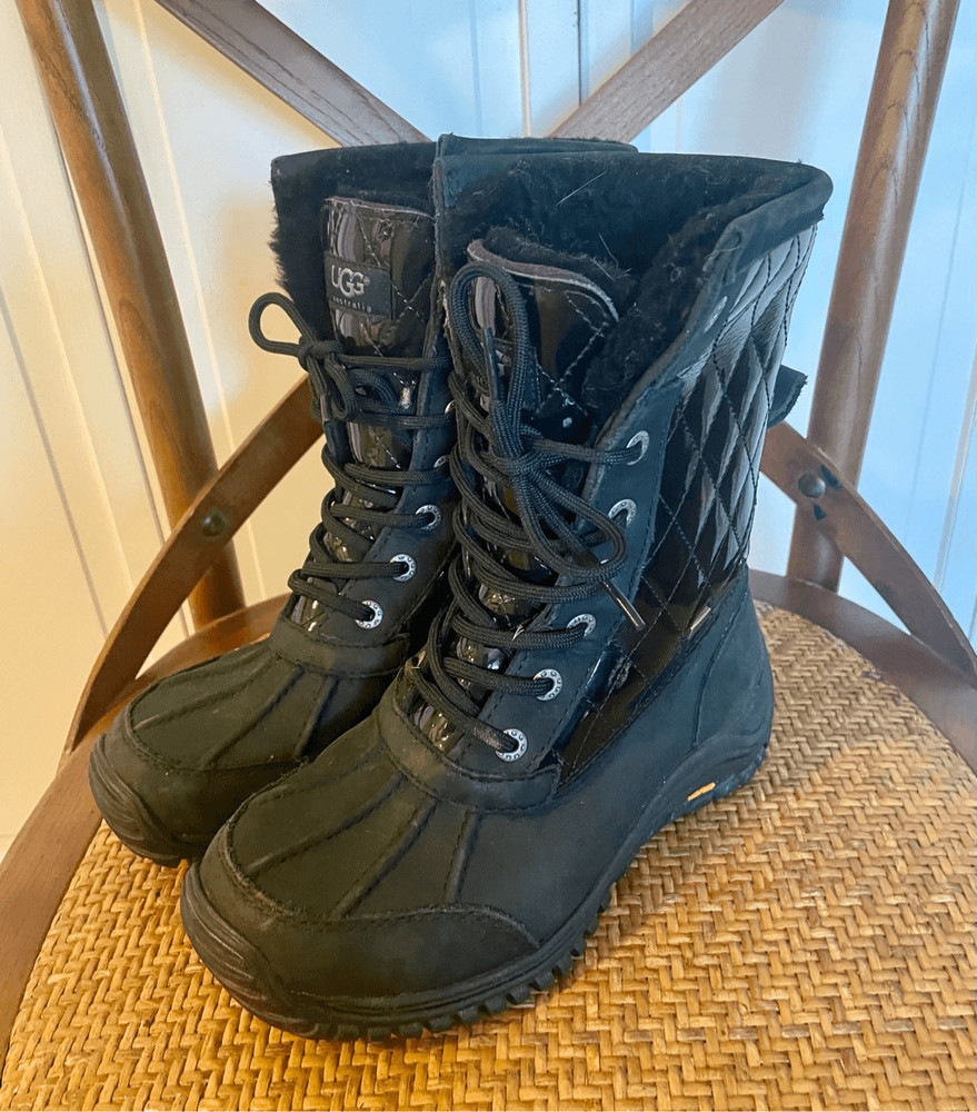 Ugg black patent quilted winter boots size 6
