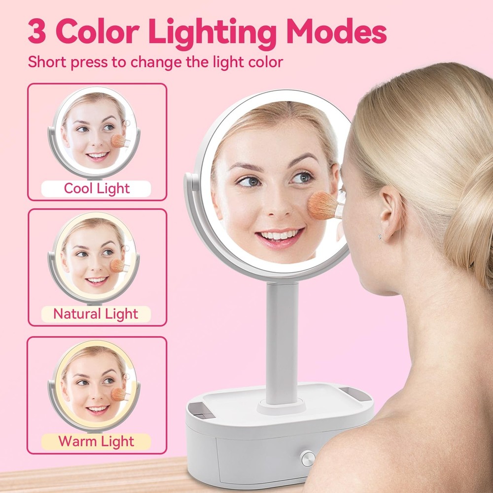 10X Magnifying Makeup Mirror, 80 LED, 3 Color Modes, Stepless Dimming, Base