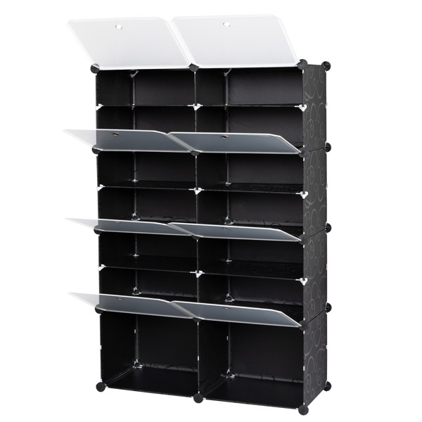 2 Rows, 7 Layers, 14 Compartments, Semi Transparent Doors, Black Patterned Body
