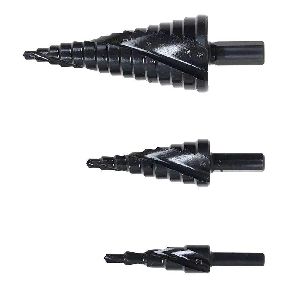 3Pcs 6/8/10mm Shank HSS Step Drill Bit Set Large Cone Titanium Bit Set