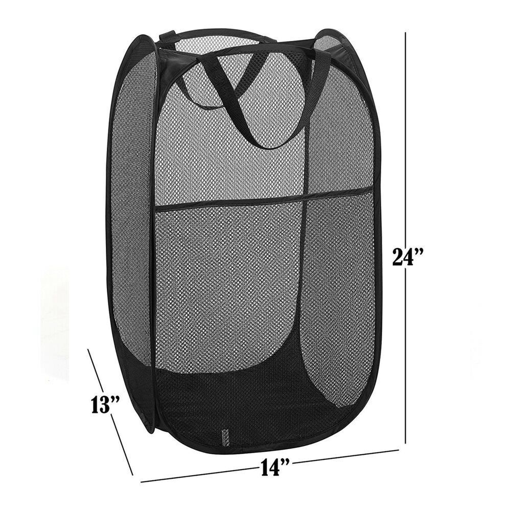 2PCS Collapsible Pop up Laundry Bag Foldable Hamper Large Mesh Clothes Basket US