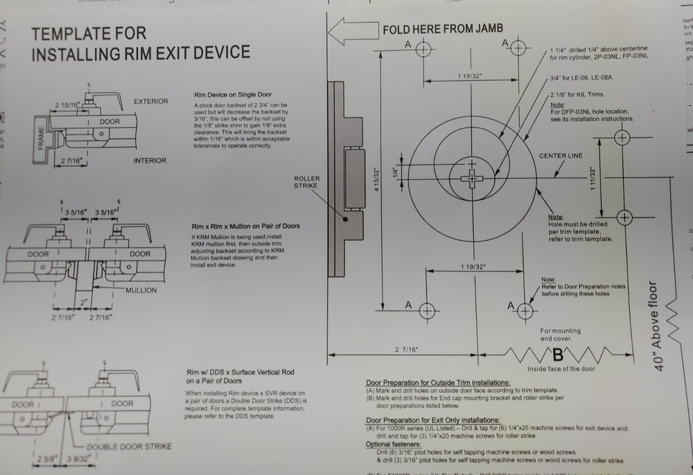 1000R 33" US32D Design Hardware Aluminum Push Bar Exit Rim Exit Device