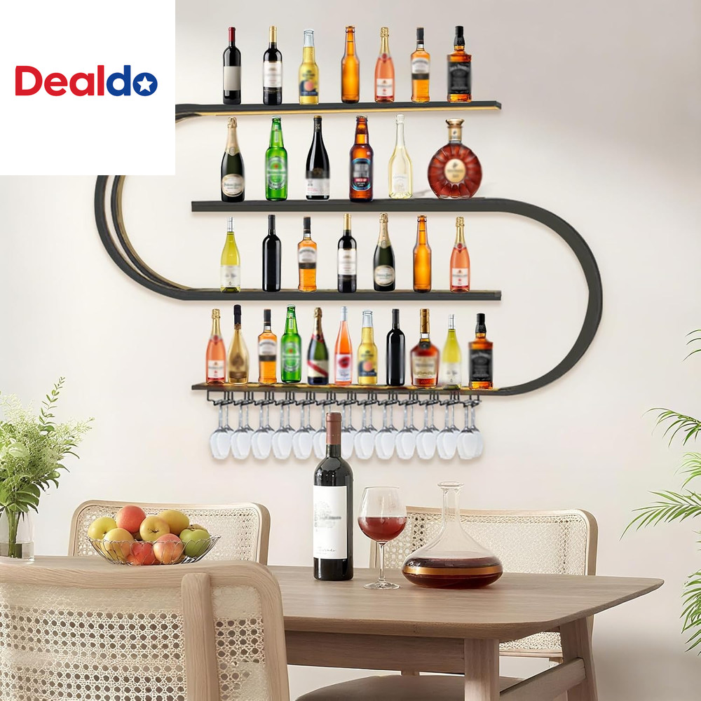 59In Wall Mounted Wine Rack with LED Light, Half round Multi Tier Wine Rack with