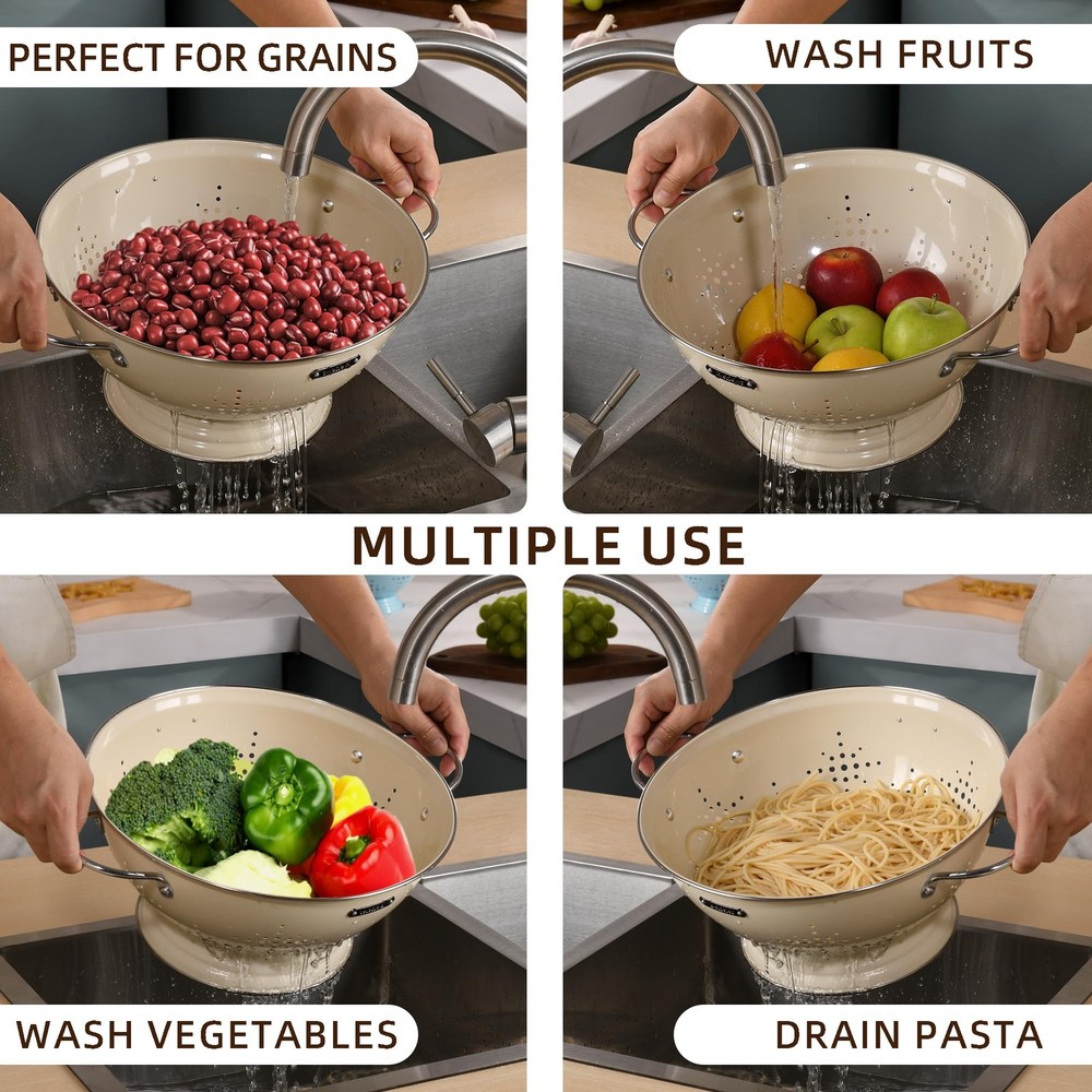 Metal Colander 2 Pack, Strainer Bowel with Handles 2Qt & 6Qt Coated Solid Rin...